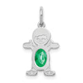 14K White Gold Boy Charm 6x4 Oval Genuine Emerald-May, 0.44 ct, 21 x 12 mm