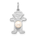 14K White Gold Girl Charm 4mm Freshwater Cultured Pearl-June, 21 x 12 mm