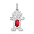 14K White Gold Girl Charm 6x4 Oval Genuine Ruby-July, 0.63 ct, 21 x 12 mm