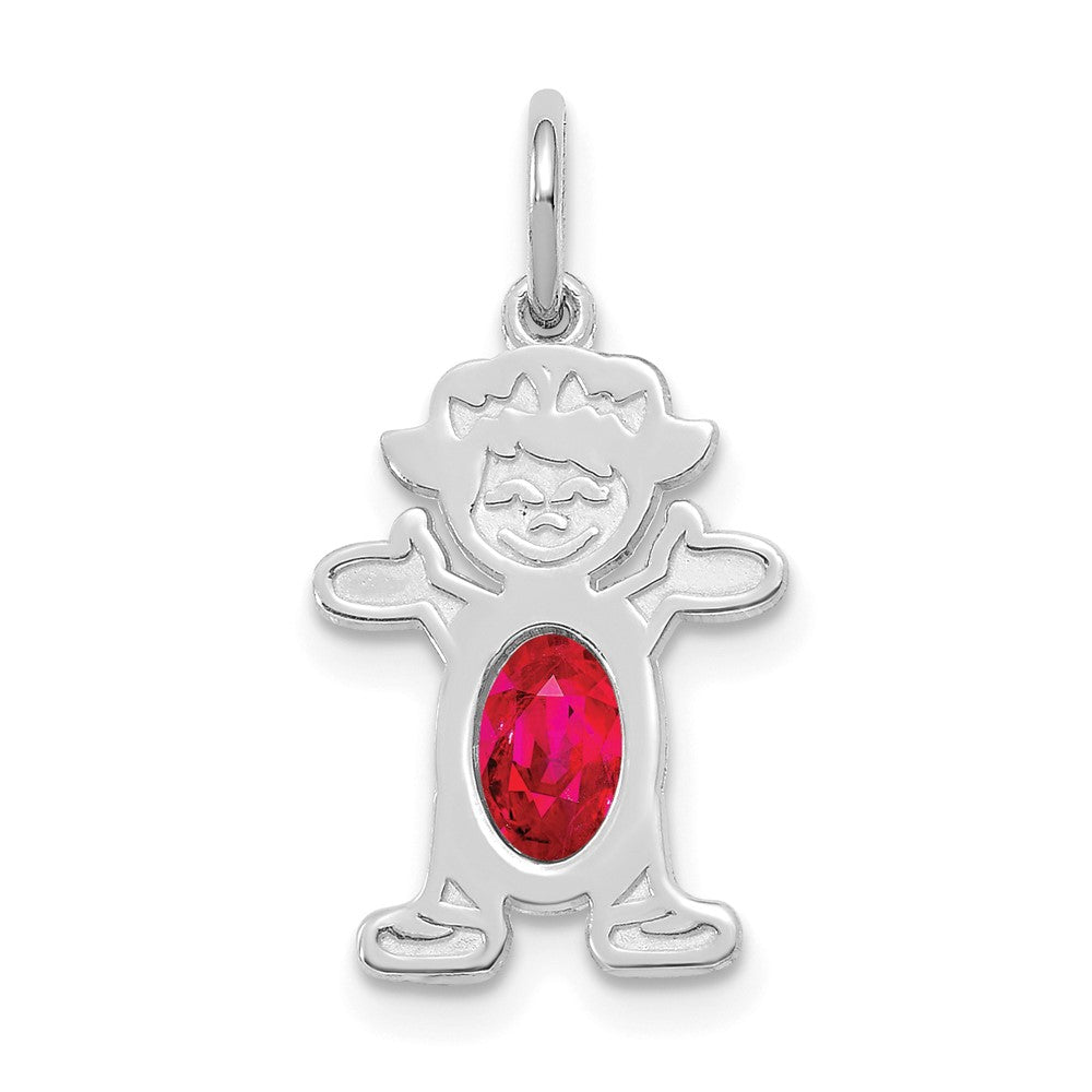 14K White Gold Girl Charm 6x4 Oval Genuine Ruby-July, 0.63 ct, 21 x 12 mm