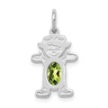 14K White Gold Girl Charm 6x4 Oval Genuine Peridot-August, 21 x 12 mm