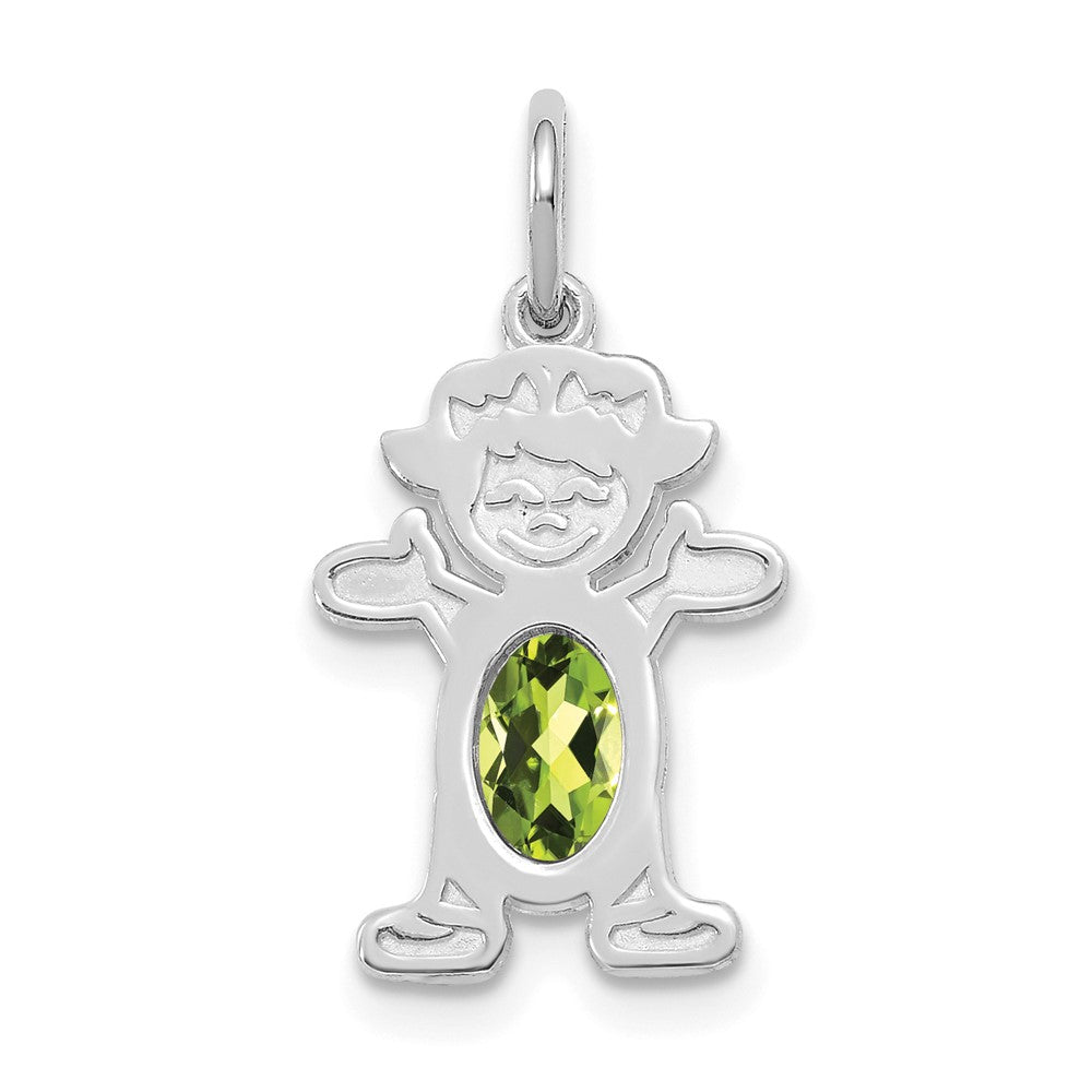 14K White Gold Girl Charm 6x4 Oval Genuine Peridot-August, 21 x 12 mm