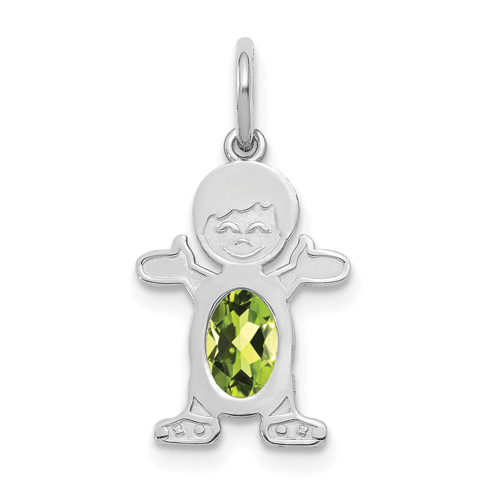 14K White Gold Boy Charm 6x4 Oval Genuine Peridot-August, 21 x 12 mm