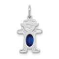 14K White Gold Girl Charm 6x4 Oval Genuine Sapphire-September, 0.58 ct, 21 x 12 mm