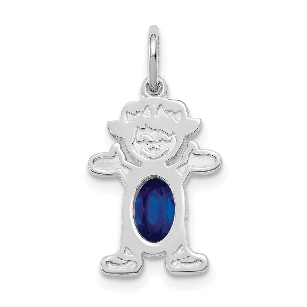 14K White Gold Girl Charm 6x4 Oval Genuine Sapphire-September, 0.58 ct, 21 x 12 mm