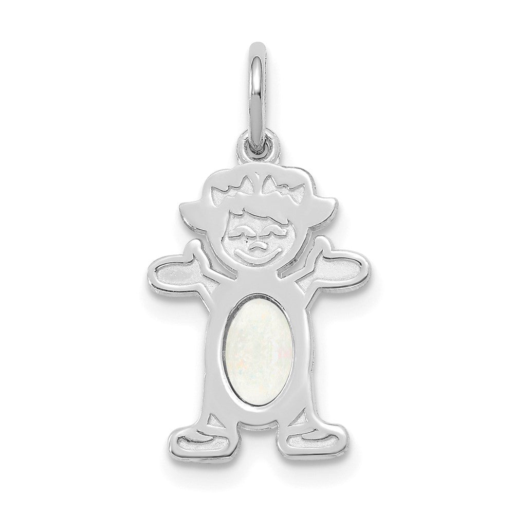 14K White Gold Girl Charm 6x4 Oval Genuine Opal-October, 0.28 ct, 21 x 12 mm