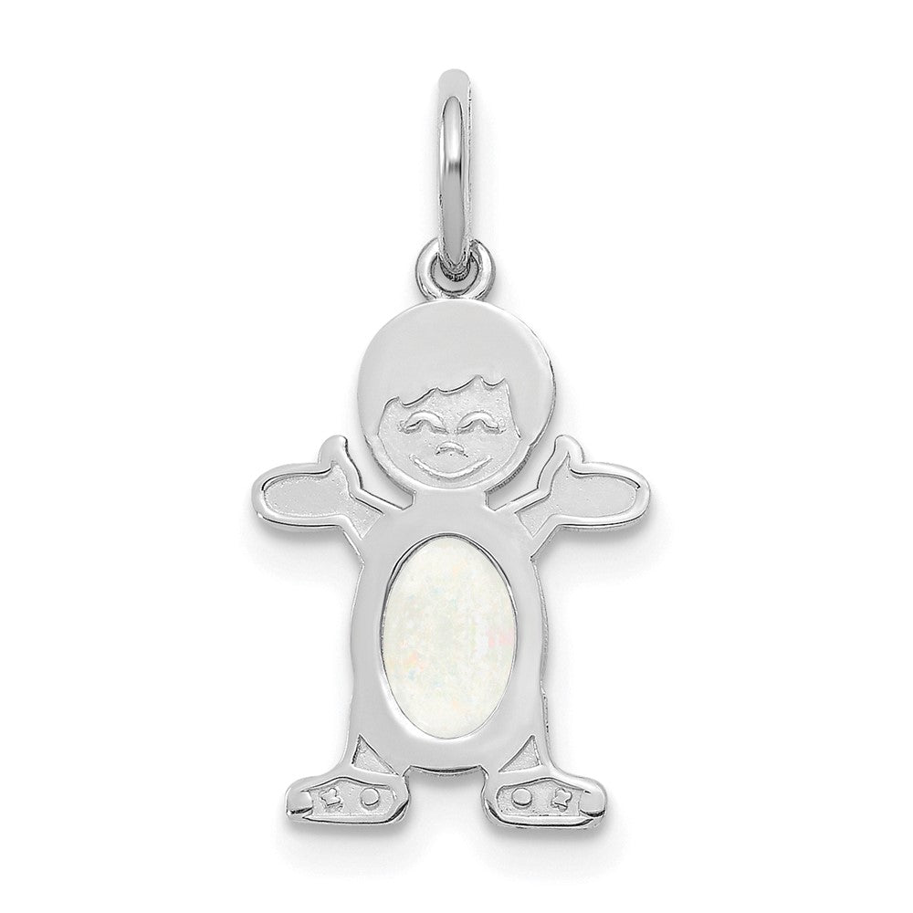 14K White Gold Boy Charm 6x4 Oval Genuine Opal-October, 0.28 ct, 21 x 12 mm