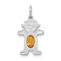 14K White Gold Girl Charm 6x4 Oval Genuine Citrine-November, 21 x 12 mm