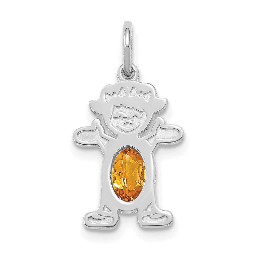 14K White Gold Girl Charm 6x4 Oval Genuine Citrine-November, 21 x 12 mm