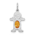 14K White Gold Boy Charm 6x4 Oval Genuine Citrine-November, 21 x 12 mm