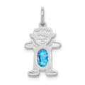 14K White Gold Girl Charm 6x4 Oval Genuine Blue Topaz-December, 0.57 ct, 21 x 12 mm