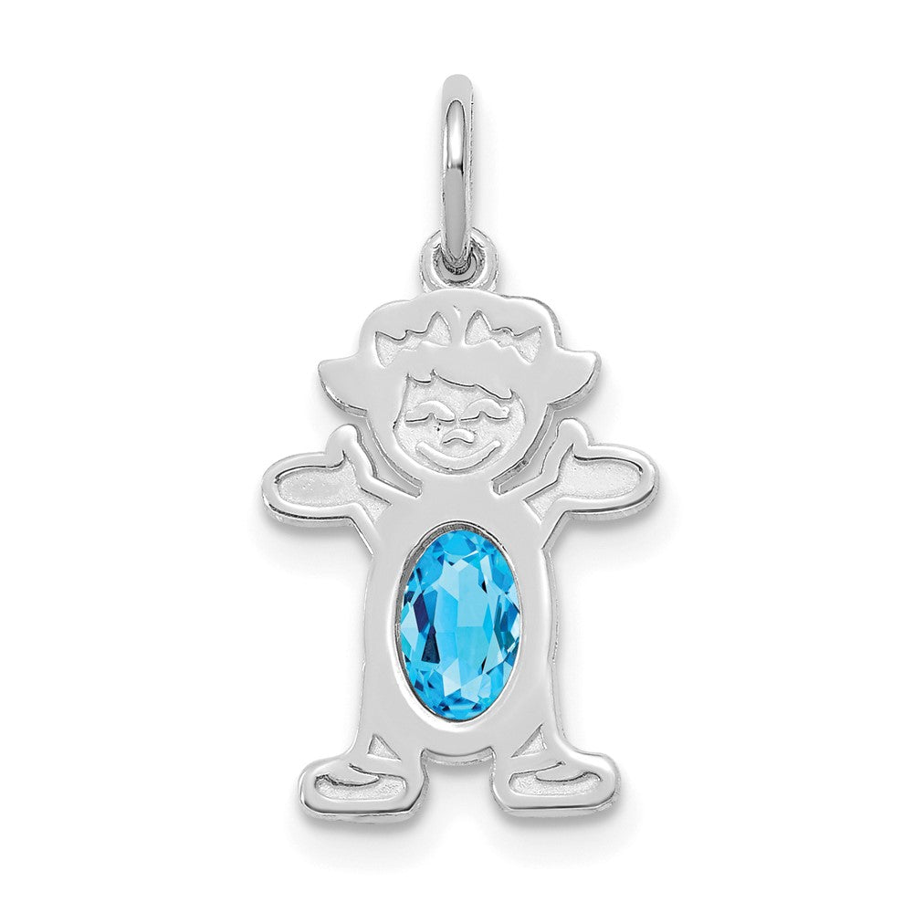 14K White Gold Girl Charm 6x4 Oval Genuine Blue Topaz-December, 0.57 ct, 21 x 12 mm