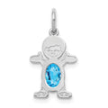 14K White Gold Boy Charm 6x4 Oval Genuine Blue Topaz-December, 0.57 ct, 21 x 12 mm