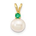 14k 6mm White FW Cultured Pearl & Emerald Pendant, 0.07 ct, 14 x 6 mm