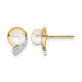 14k 5-6mm White Button Freshwater Cultured Pearl and .01 carat Diamond Post Earrings, 0.012 ct, 13 x 9 mm