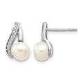 14k White Gold 6-7mm White Button Freshwater Cultured Pearl and .02 carat Diamond Post Earrings, 2.418 ct, 8 x 9 mm