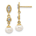 14k and White Rhodium 6-7mm Semi-round White Freshwater Cultured Pearl and .02 carat Diamond Dangle Post Earrings, 0.02 ct, 15 x 10 mm