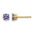 14k 4mm Princess Tanzanite Post Earrings, 0.7 ct, 4 x 4 mm