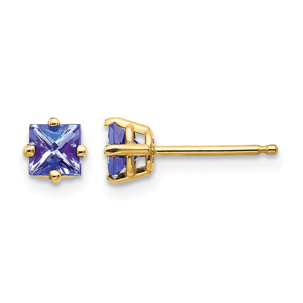 14k 4mm Princess Tanzanite Post Earrings, 0.7 ct, 4 x 4 mm