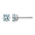 14k White Gold 4mm Princess Aquamarine Post Earrings, 0.6 ct, 5 x 4 mm