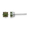 14k White Gold 4mm Princess Green Tourmaline Post Earrings, 0.66 ct, 5 x 5 mm