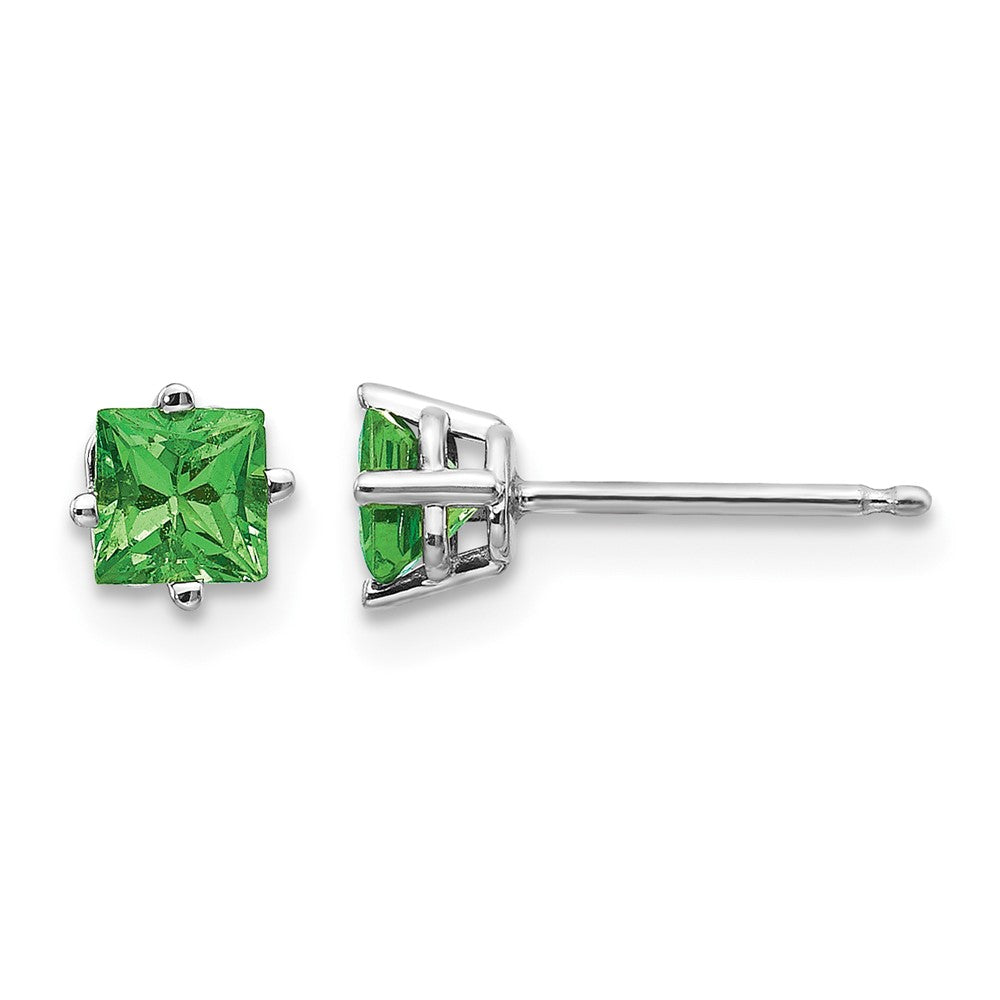 14k White Gold 4mm Princess Tsavorite Post Earrings, 0.7 ct, 5 x 5 mm