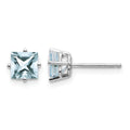 14k White Gold 5mm Princess Aquamarine Post Earrings, 1.2 ct, 6 x 6 mm