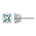 14k White Gold 5mm Princess Aquamarine Post Earrings, 2 ct, 6 x 6 mm