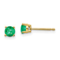 14k 4mm Round Emerald Post Earrings, 0.56 ct, 4 x 4 mm