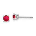 14k White Gold 4mm Round Ruby Post Earrings, 0.74 ct, 4 x 4 mm