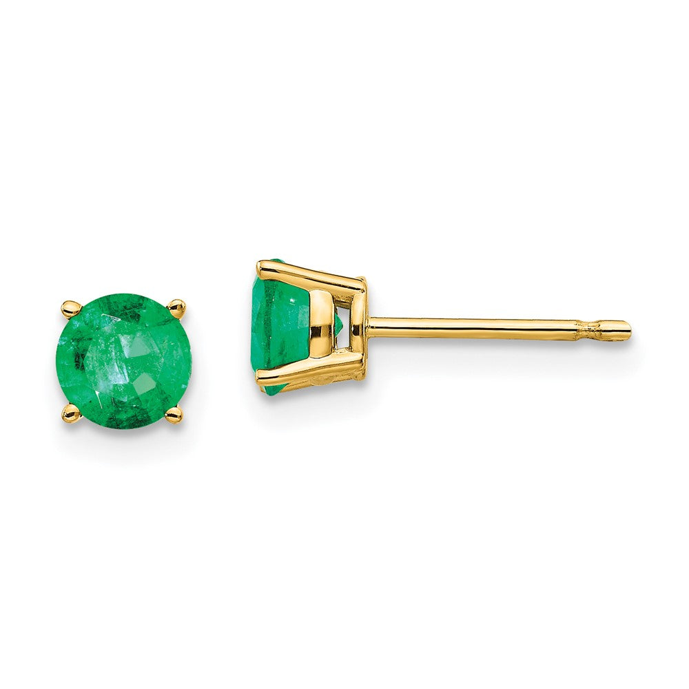 14k 5mm Round Emerald Post Earrings, 0.96 ct, 5 x 5 mm