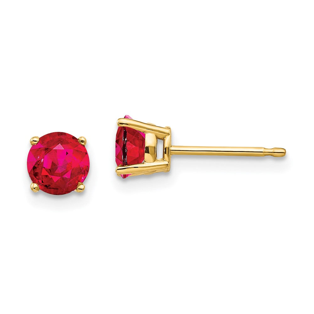 14k 5mm Round Ruby Post Earrings, 1.34 ct, 5 x 5 mm