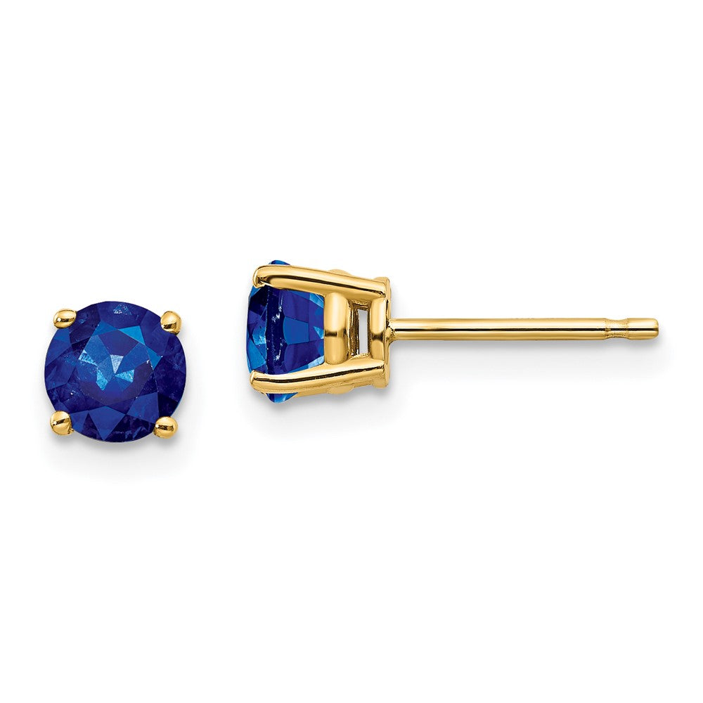 14k 5mm Round Sapphire Post Earrings, 1.32 ct, 5 x 5 mm