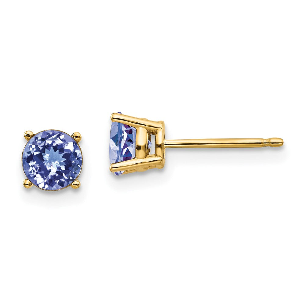 14k 5mm Round Tanzanite Post Earrings, 1.1 ct, 5 x 5 mm