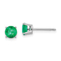 14k White Gold 5mm Round Emerald Post Earrings, 0.96 ct, 5 x 5 mm