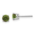 14k White Gold 5mm Round Green Tourmaline Post Earrings, 1.2 ct, 5 x 5 mm