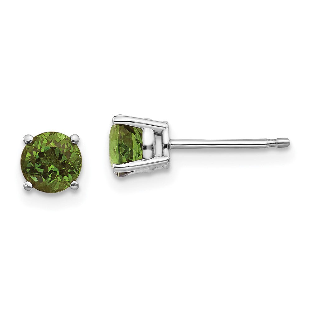 14k White Gold 5mm Round Green Tourmaline Post Earrings, 1.2 ct, 5 x 5 mm