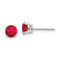 14k White Gold 5mm Round Ruby Post Earrings, 1.34 ct, 5 x 5 mm