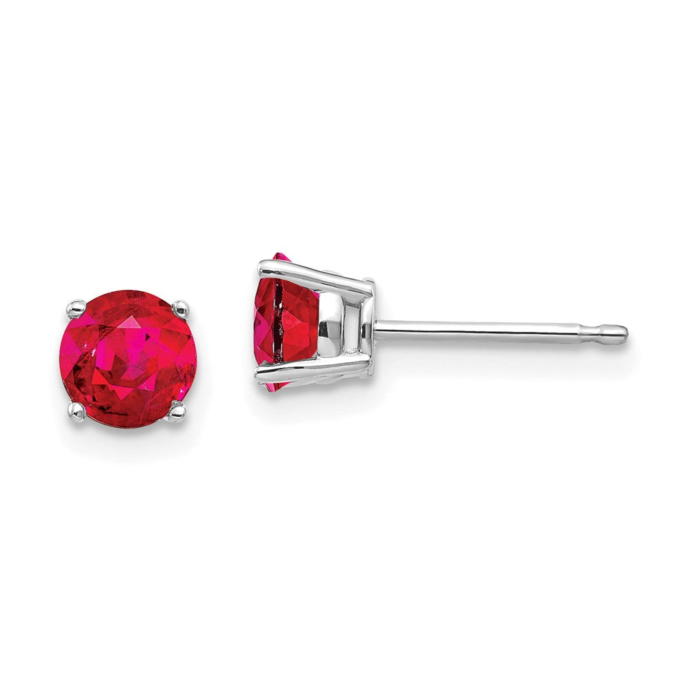 14k White Gold 5mm Round Ruby Post Earrings, 1.34 ct, 5 x 5 mm