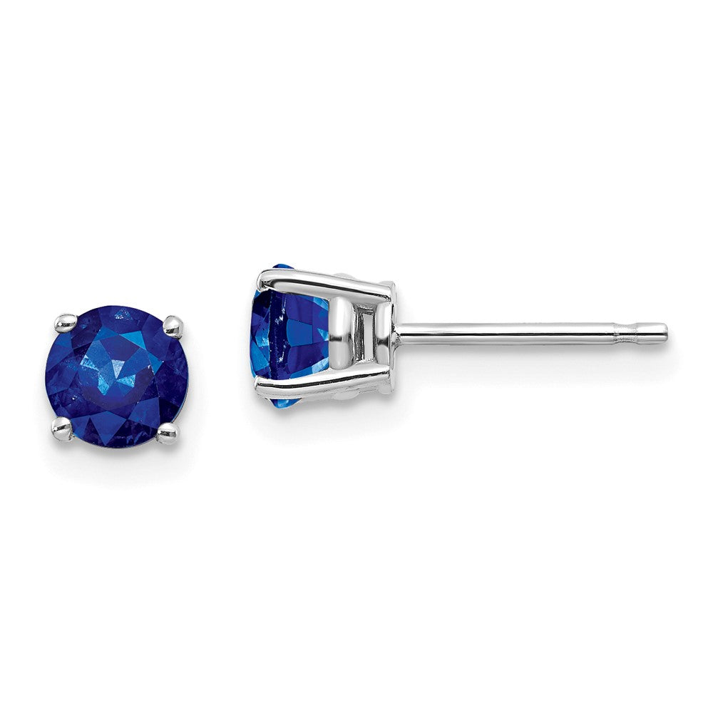 14k White Gold 5mm Round Sapphire Post Earrings, 1.32 ct, 5 x 5 mm