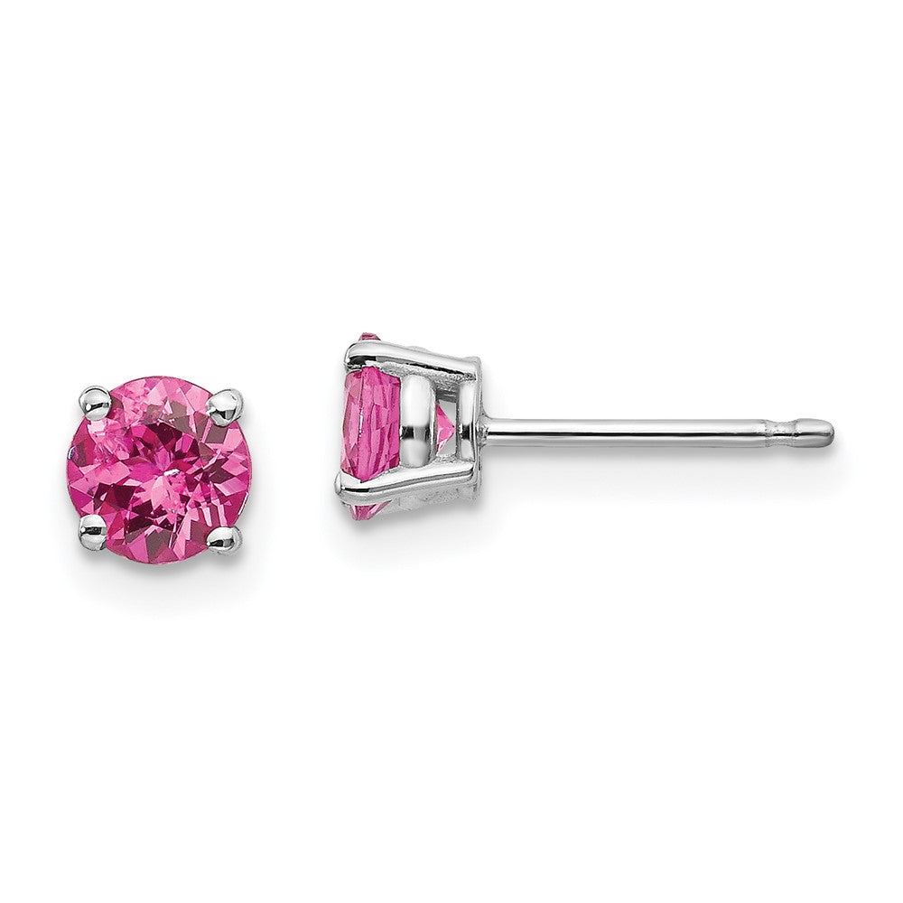 14k White Gold 5mm Round Pink Spinel Post Earrings, 5 x 5 mm