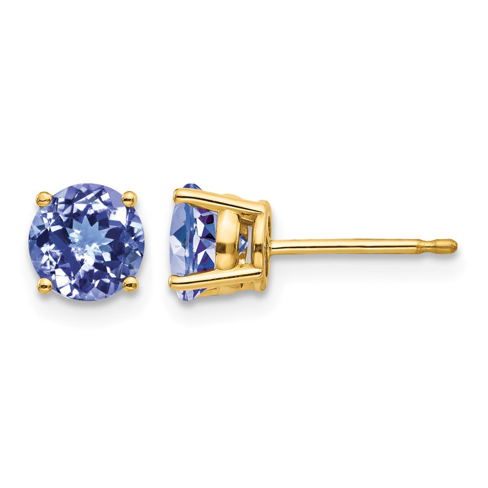 14k 6mm Round Tanzanite Post Earrings, 1.8 ct, 6 x 6 mm