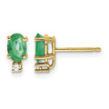 14k 6x4mm Oval Emerald and A Quality Diamond Post Earrings, 0.88 ct, 9 x 4 mm