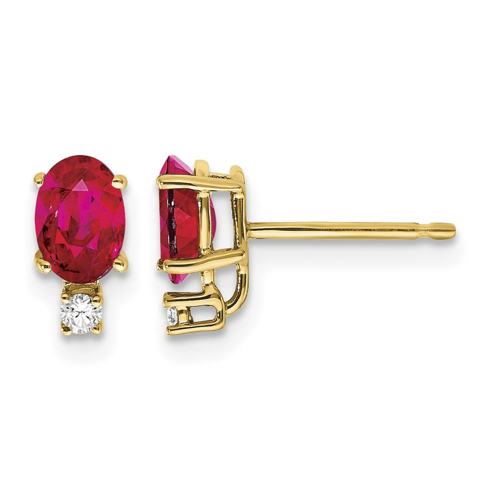 14k 6x4mm Oval Ruby and AAA Quality Diamond Post Earrings, 1.24 ct, 9 x 4 mm