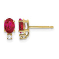 14k 6x4mm Oval Ruby and AA Quality Diamond Post Earrings, 1.24 ct, 9 x 4 mm