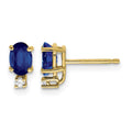 14k 6x4mm Oval Sapphire and VS Quality Diamond Post Earrings, 1.34 ct, 9 x 4 mm