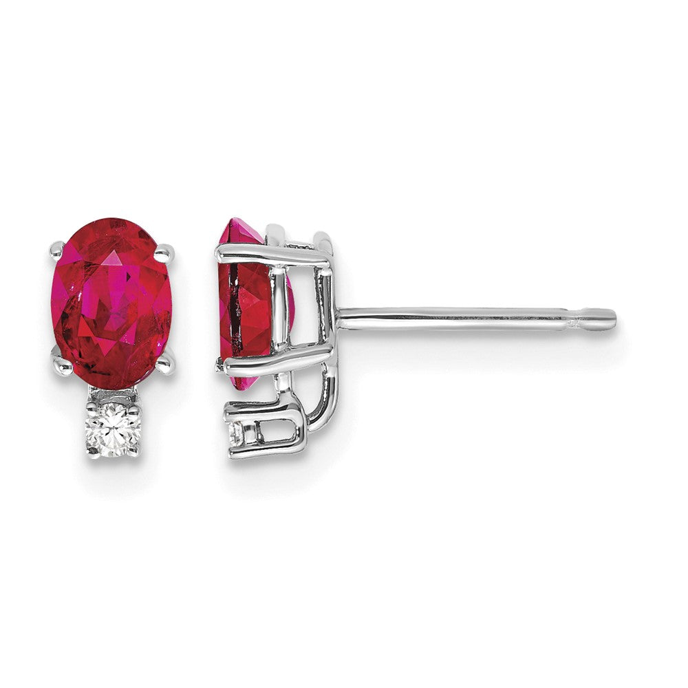 14k White Gold 6x4mm Oval Ruby and AAA Quality Diamond Post Earrings, 1.24 ct, 9 x 4 mm