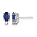 14k White Gold 6x4mm Oval Sapphire and A Quality Diamond Post Earrings, 1.34 ct, 9 x 4 mm