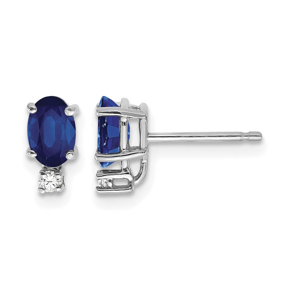 14k White Gold 6x4mm Oval Sapphire and AA Quality Diamond Post Earrings, 1.34 ct, 9 x 4 mm