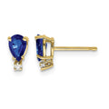 14k 6x4mm Pear Sapphire and A Quality Diamond Post Earrings, 1.134 ct, 8 x 4 mm
